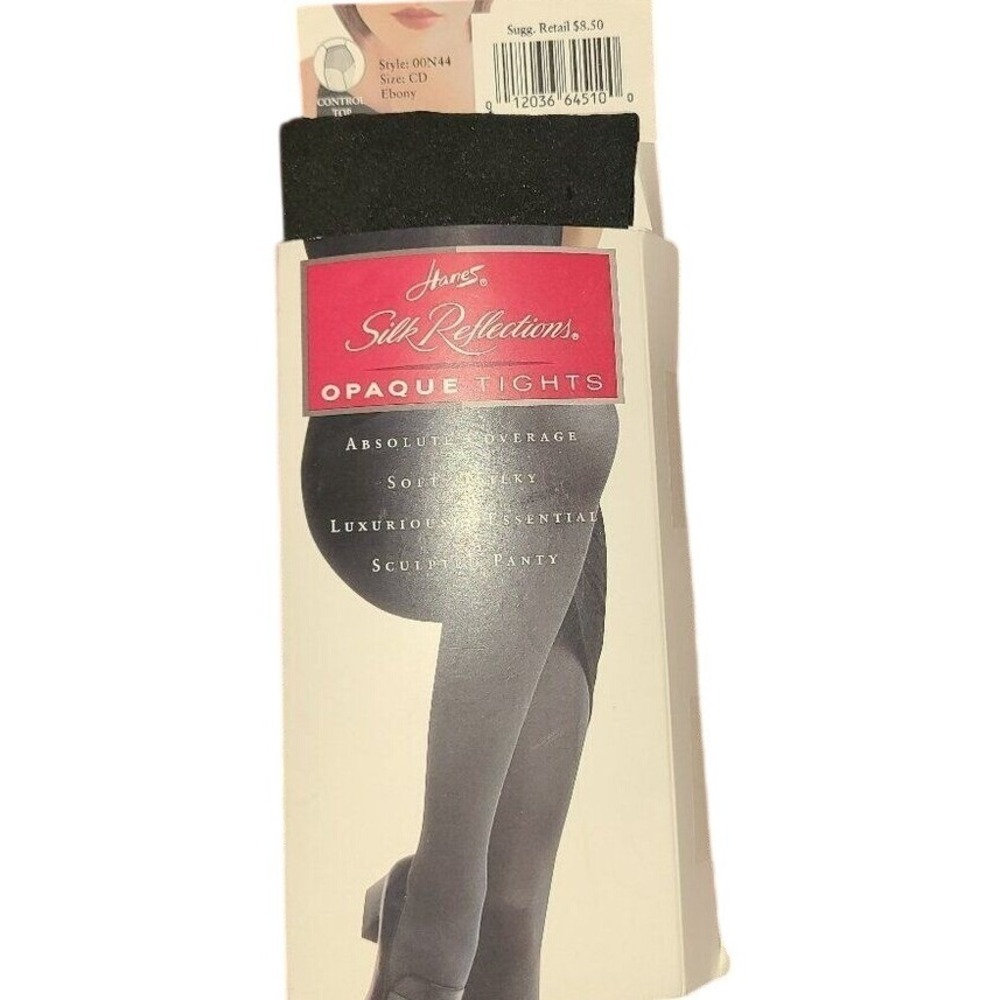 Hanes Silk Reflections. Control Top Ebony/Black‎ Opaque tights for women size CD